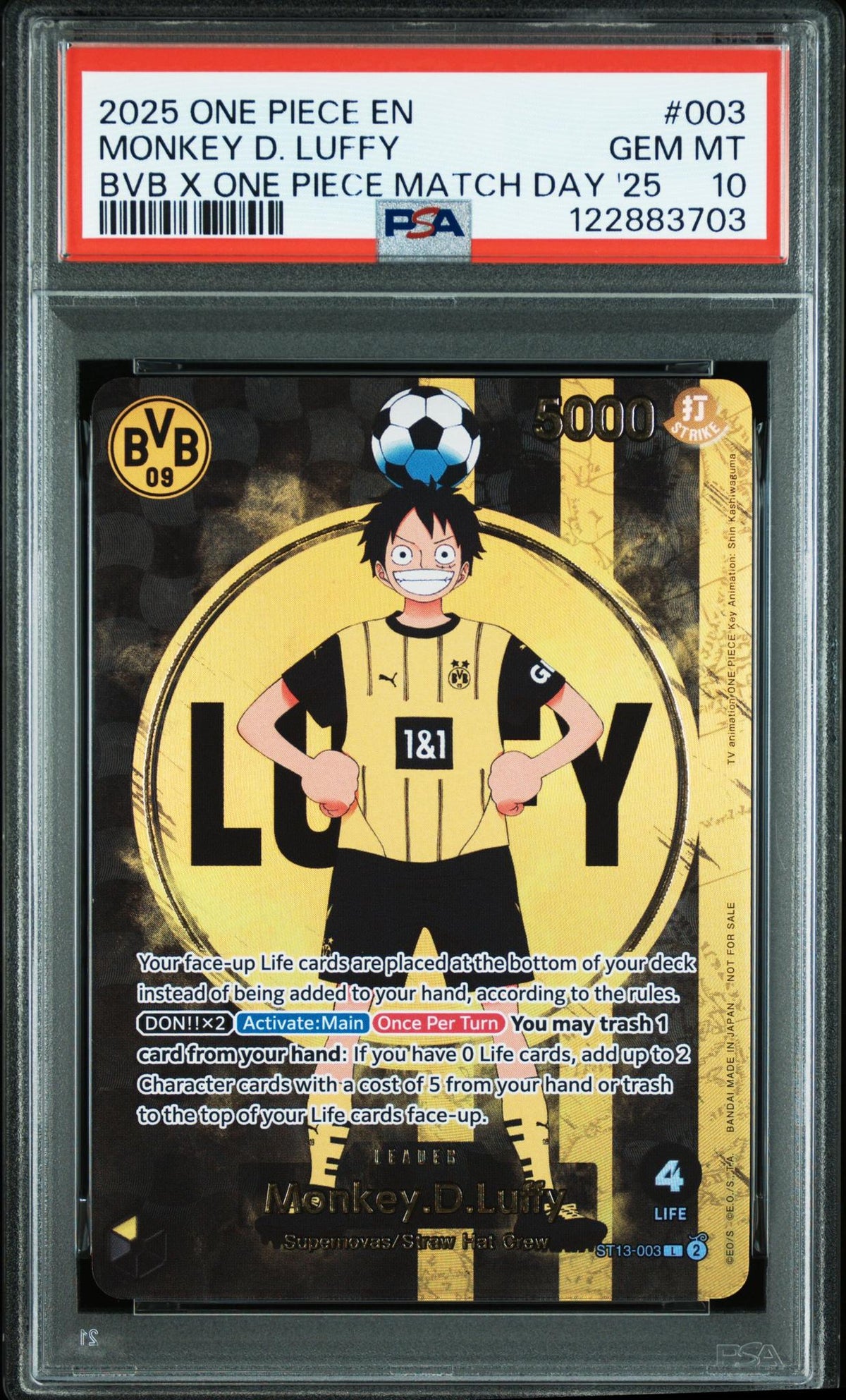 2025 One Piece X Bvb Collaboration Promo Match Day '25 Monkey D Luffy #St13-003 PSA 10
