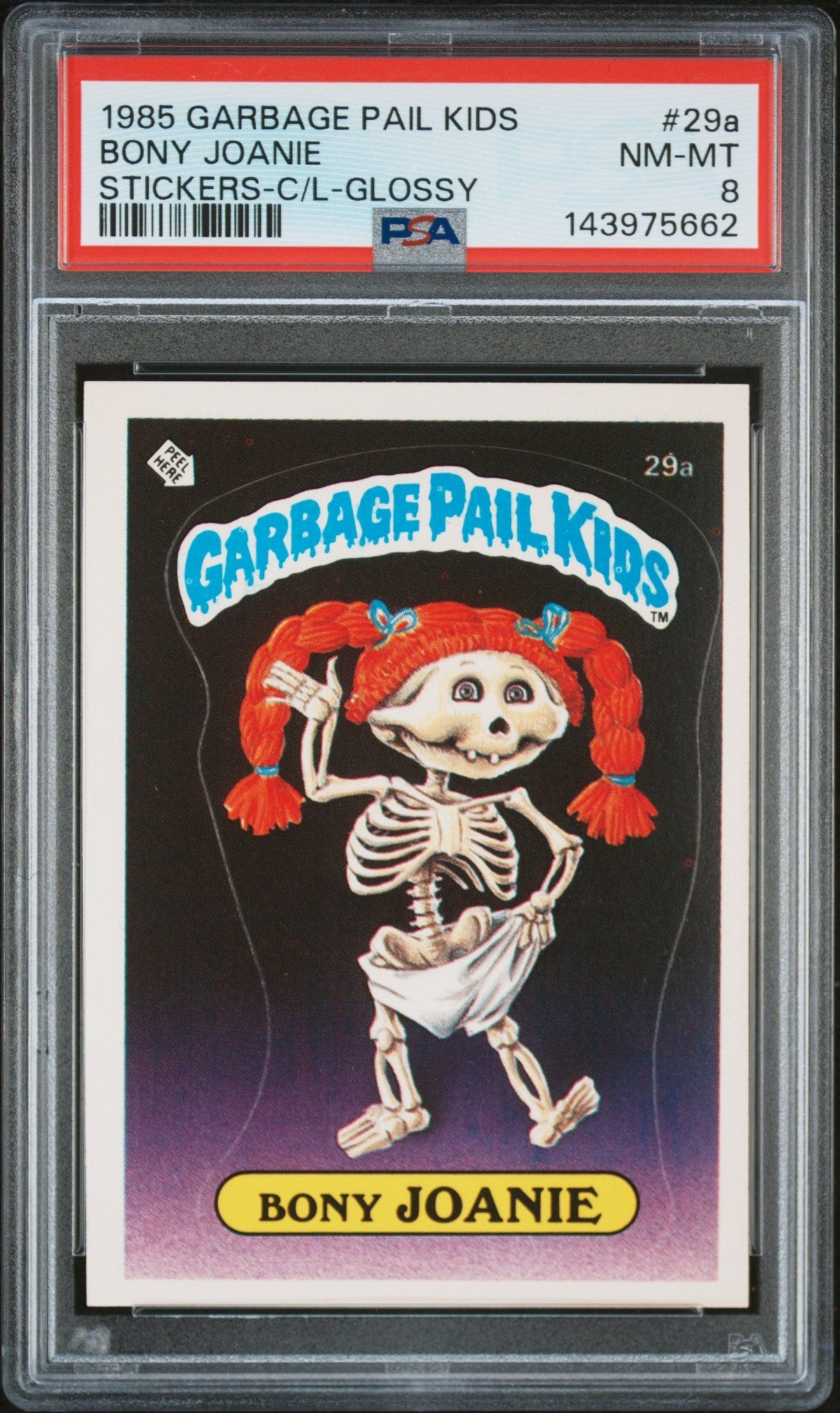 1985 Garbage Pail Kids Stickers Checklist-Glossy Bony Joanie #29A PSA 8