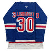 Autographed/Signed Henrik Lundqvist New York Blue Hockey Jersey JSA COA