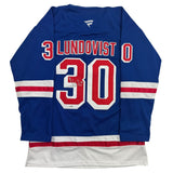 Autographed/Signed Henrik Lundqvist New York Blue Hockey Jersey JSA COA