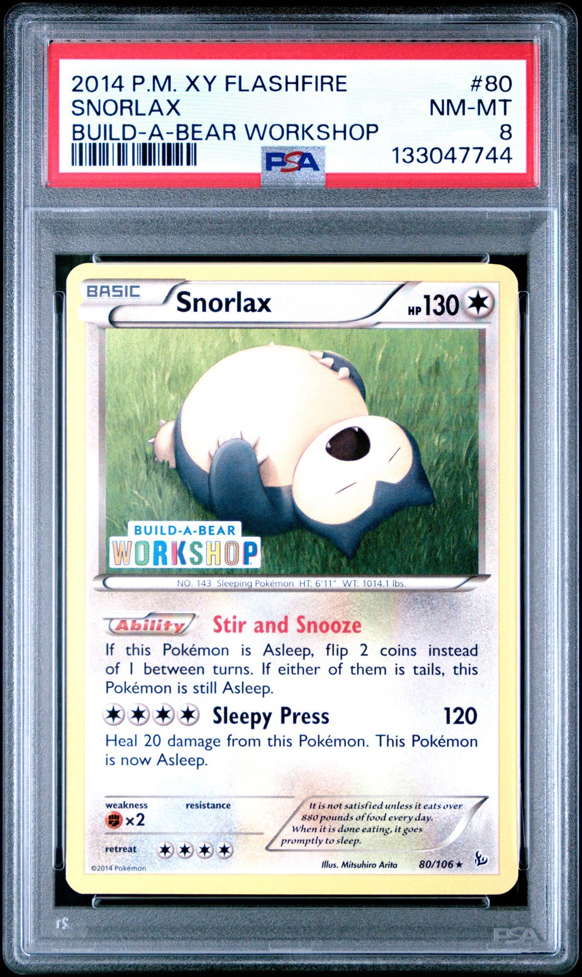 2014 Pokemon Xy Flashfire Build A Bear Workshop Snorlax #80 PSA 8
