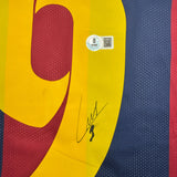 Autographed/Signed Luis Suarez FC Barcelona Blue/Red Soccer Futbol Jersey Beckett BAS COA