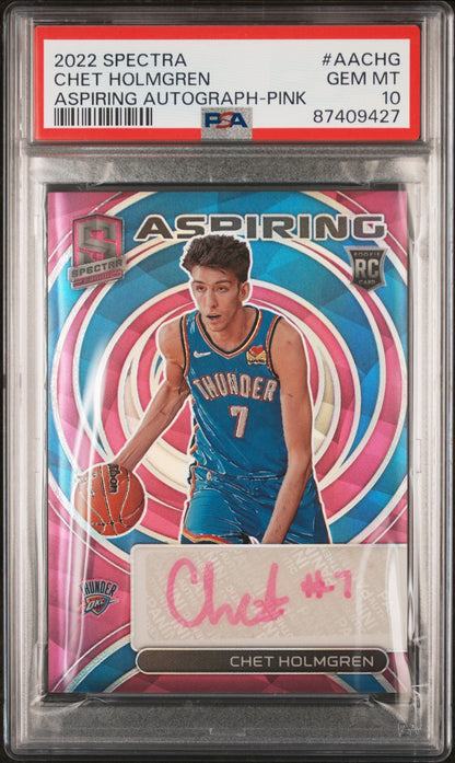 2022 Panini Spectra Aspiring Autographs Pink Chet Holmgren #5 /25 PSA 10