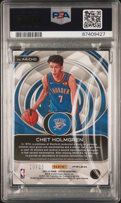 2022 Panini Spectra Aspiring Autographs Pink Chet Holmgren #5 /25 PSA 10