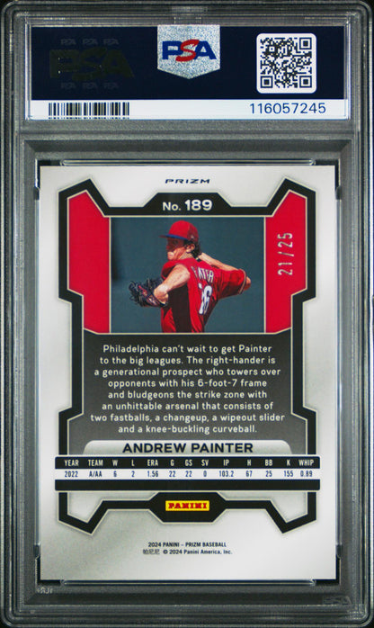 2024 Panini Prizm Mojo Prizm Andrew Painter #189 /25 PSA 10