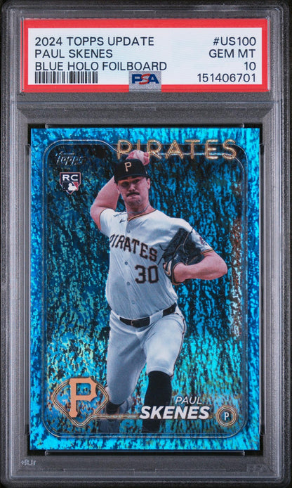 2024 Topps Update Blue Holo Foilboard Paul Skenes #Us100 /999 PSA 10