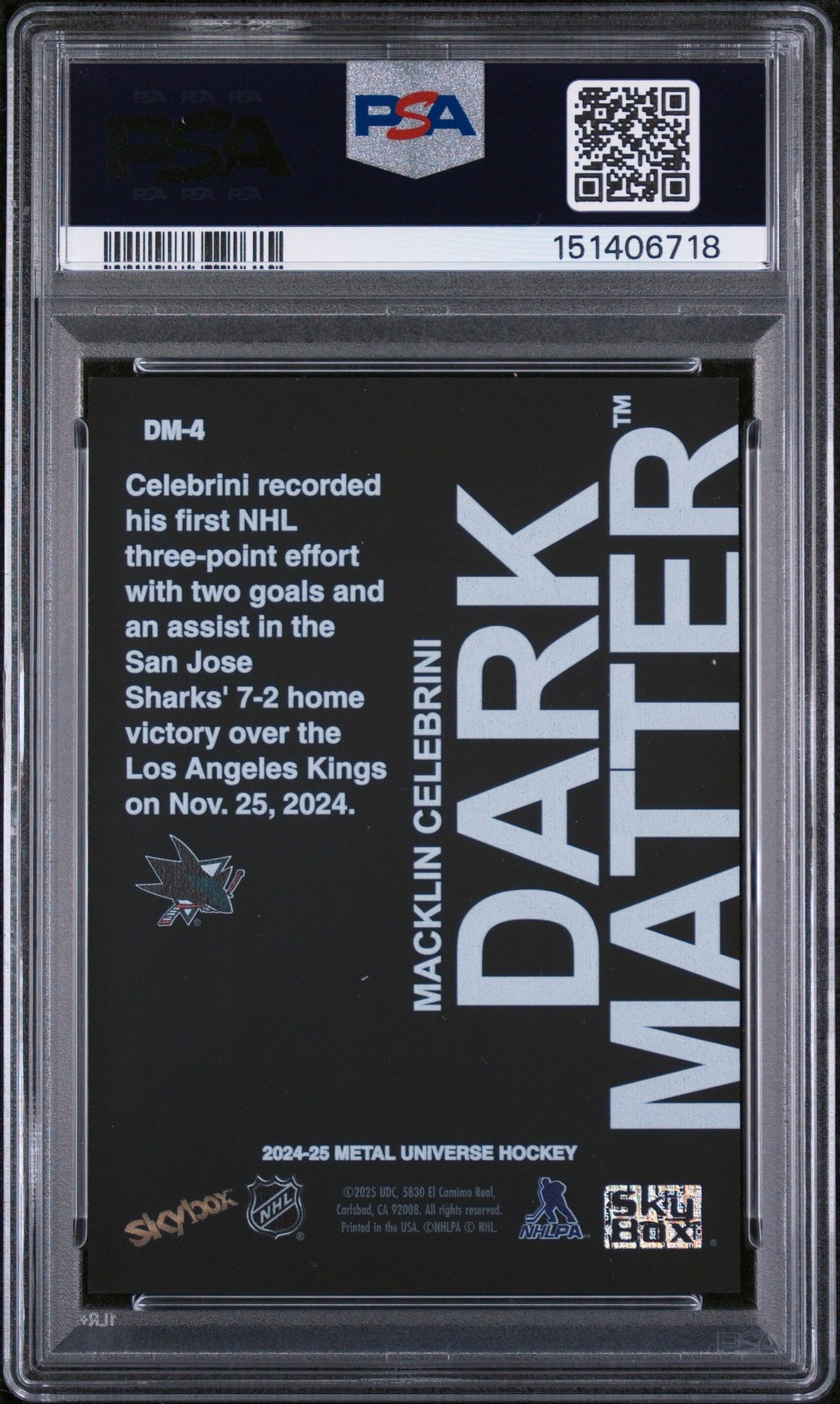 2024 Skybox Metal Universe Dark Matter Macklin Celebrini #Dm4 PSA 9