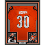Framed Autographed/Signed Chase Brown 35x39 Cincinnati Orange Football Jersey Beckett BAS COA