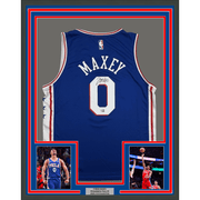 Framed Autographed/Signed Tyrese Maxey 35x39 Philadelphia 76ers Sixers Blue Authentic Basketball Jersey Fanatics COA