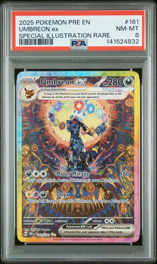 2025 Pokemon Scarlet And Violet Prismatic Evolutions Special Illustration Rare Umbreon Ex #161 PSA 8