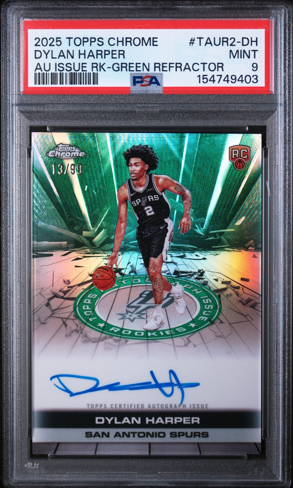 2025 Chrome Autograph Issue Rookies Green Refractors Dylan Harper #Taur2dh /99 PSA 9