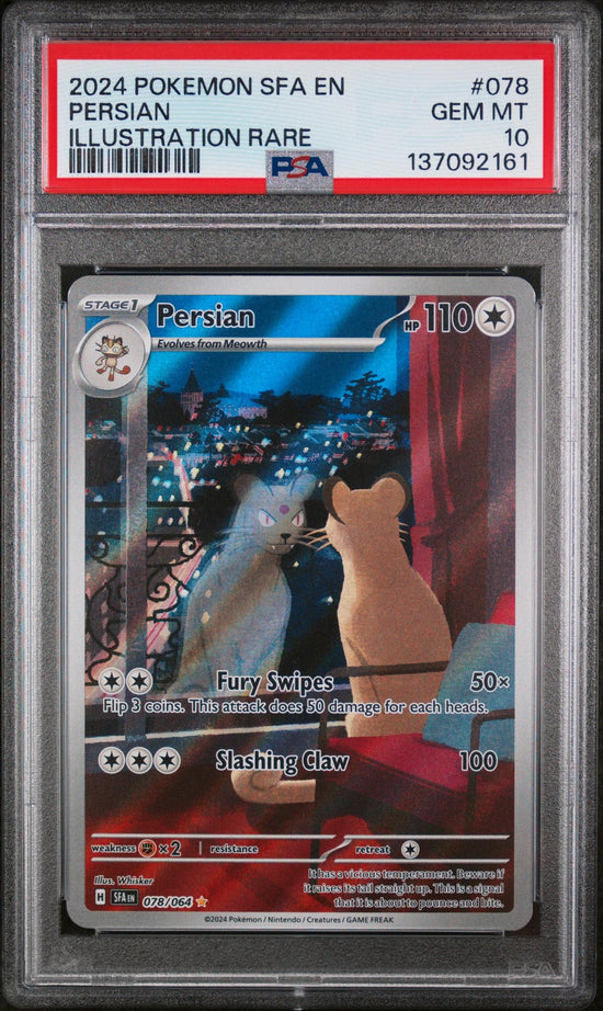 2024 Pokemon Scarlet And Violet Shrouded Fable Illustration Rare Persian #078 PSA 10