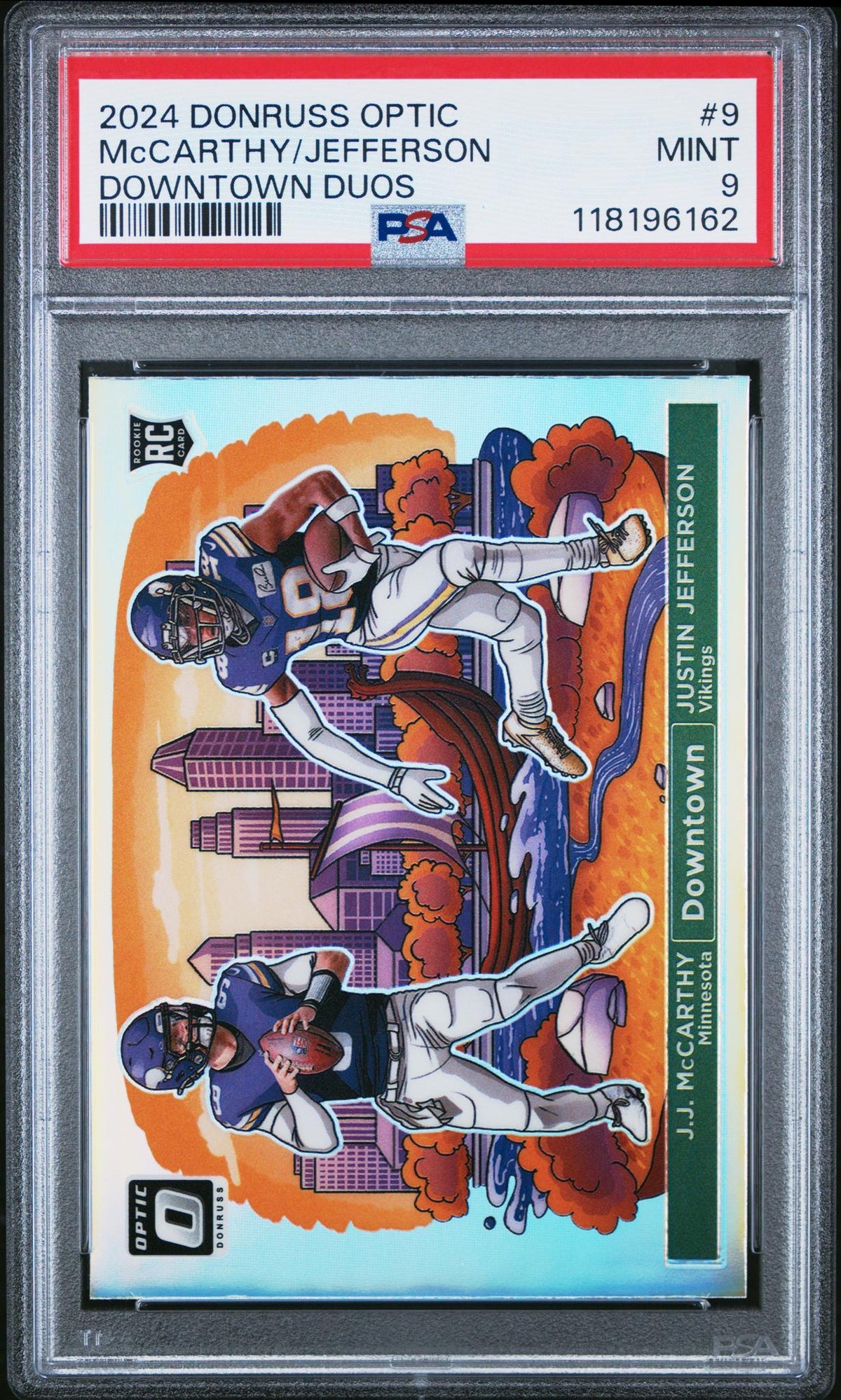2024 Donruss Optic Downtown Duos Jj Mccarthy/Justin Jefferson #9 PSA 9
