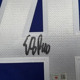 Framed Autographed/Signed Elias Pettersson 35x39 Vancouver Canucks Blue Authentic Hockey Jersey Fanatics COA