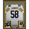 Framed Autographed/Signed Jack Lambert 35x39 Pittsburgh White Football Jersey JSA COA