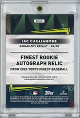 2026 Topps Finest Jac Caglianone #RPA-JC Finest Rookie Autograph Relic Orange /25 Rookie RC Baseball Card