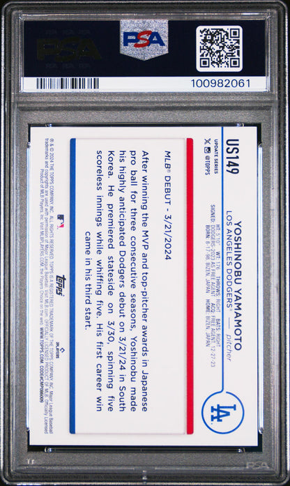 2024 Topps Update Aqua Yoshinobu Yamamoto #Us149 PSA 10