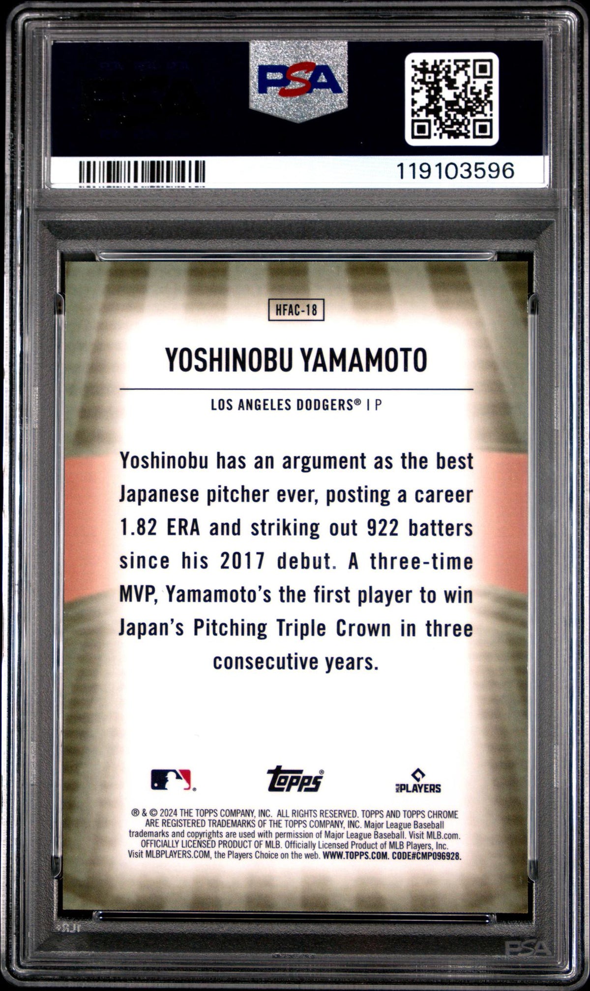 2024 Topps Chrome Update Home Field Advantage Yoshinobu Yamamoto #Hfac18 PSA 10