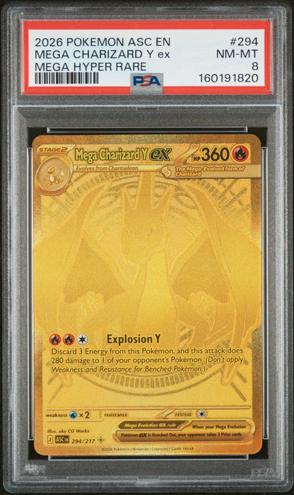 2026 Pokemon Mega Evolution Ascended Heroes Mega Hyper Rare Mega Charizard Y Ex #294 PSA 8