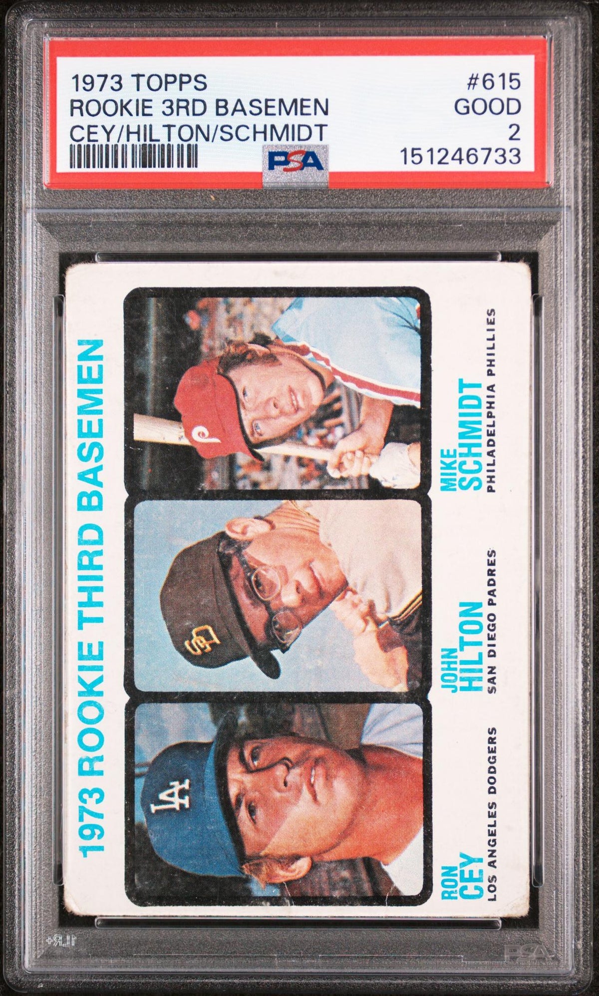 1973 Topps Rookie 3Rd Basemen John Hilton/Mike Schmidt/Ron Cey #615 PSA 2