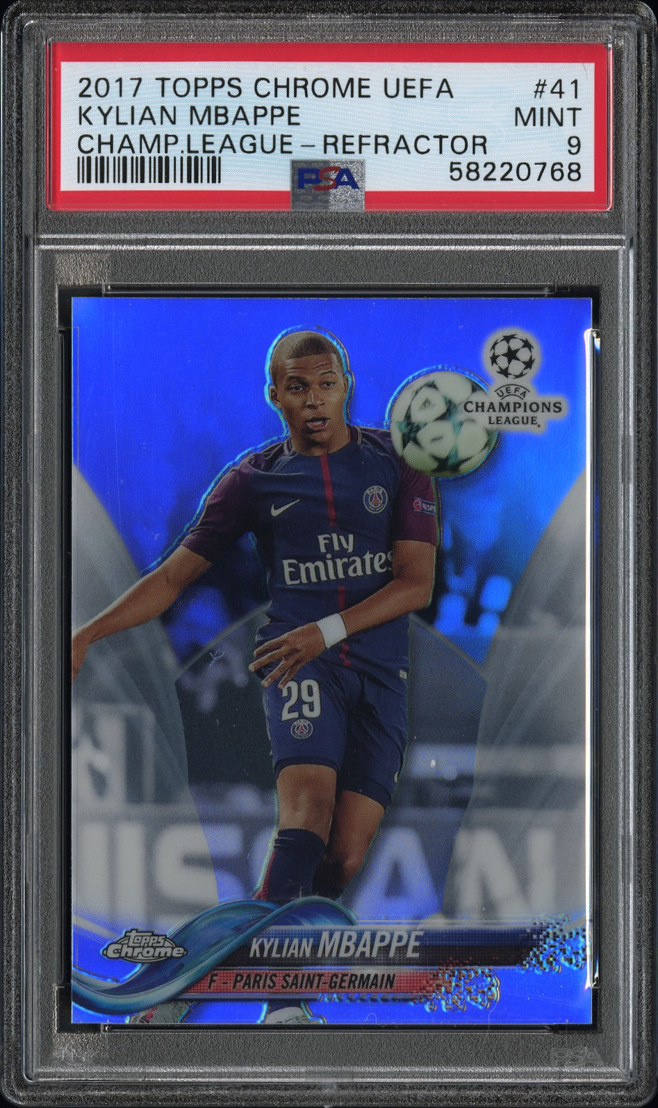 2017 Topps Chrome Uefa Champions League Refractor Kylian Mbappe #41 PSA 9