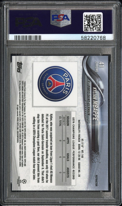 2017 Topps Chrome Uefa Champions League Refractor Kylian Mbappe #41 PSA 9