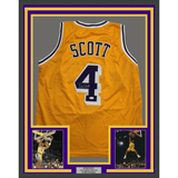 Framed Autographed/Signed Byron Scott 35x39 Los Angeles Yellow Basketball Jersey JSA COA
