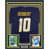 Framed Autographed/Signed Justin Herbert 35x39 Los Angeles San Diego Navy Blue Football Jersey Beckett BAS COA