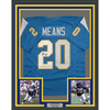Framed Autographed/Signed Natrone Means 35x39 Los Angeles San Diego Powder Blue Football Jersey Beckett BAS COA