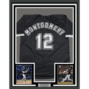 Framed Autographed/Signed Colson Montgomery 35x39 Chicago Black Baseball Jersey Beckett BAS COA