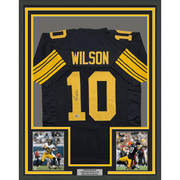 Framed Autographed/Signed Roman Wilson 35x39 Pittsburgh Black Color Rush Football Jersey Beckett BAS COA