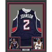Framed Autographed/Signed Joe Johnson 35x39 Atlanta Blue Basketball Jersey Beckett BAS COA