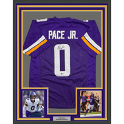 Framed Autographed/Signed Ivan Pace Jr. 35x39 Minnesota Purple Football Jersey Beckett BAS COA
