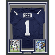 Framed Autographed/Signed Jaylen Reed 35x39 Penn State Blue College Football Jersey JSA COA