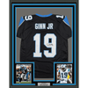 Framed Autographed/Signed Ted Ginn Jr. 35x39 Carolina Black Football Jersey JSA COA
