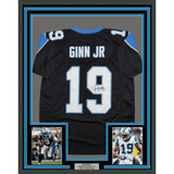 Framed Autographed/Signed Ted Ginn Jr. 35x39 Carolina Black Football Jersey JSA COA
