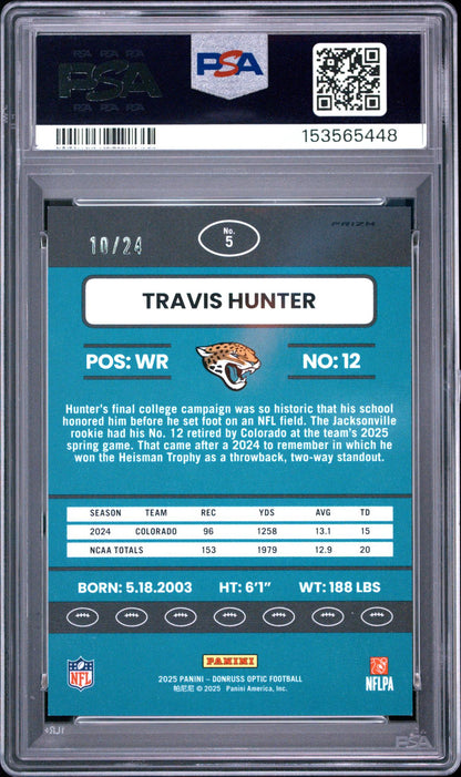 2025 Donruss Optic '15 Retro Dragon Travis Hunter #5 /24 PSA 10