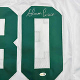 Framed Autographed/Signed Ahman Green 35x39 Green Bay White Football Jersey JSA COA