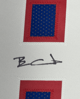 Framed Autographed/Signed Ben Coates 35x39 New England Blue Football Jersey Beckett BAS COA