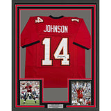Framed Autographed/Signed Brad Johnson 35x39 Tampa Bay Red Football Jersey Beckett BAS COA
