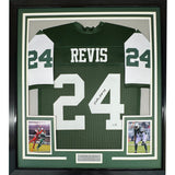 Framed Autographed/Signed Darrelle Revis 35x39 New York Green Football Jersey Beckett BAS COA