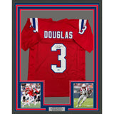 Framed Autographed/Signed DeMario Douglas 35x39 New England Red Football Jersey Beckett BAS COA