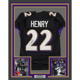Framed Autographed/Signed Derrick Henry 35x39 Baltimore Black Football Jersey JSA COA