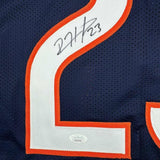 Framed Autographed/Signed Devin Hester 35x39 Chicago Blue Stat Football Jersey JSA COA
