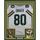 Framed Autographed/Signed Donald Driver 35x39 Green Bay White Football Jersey JSA COA