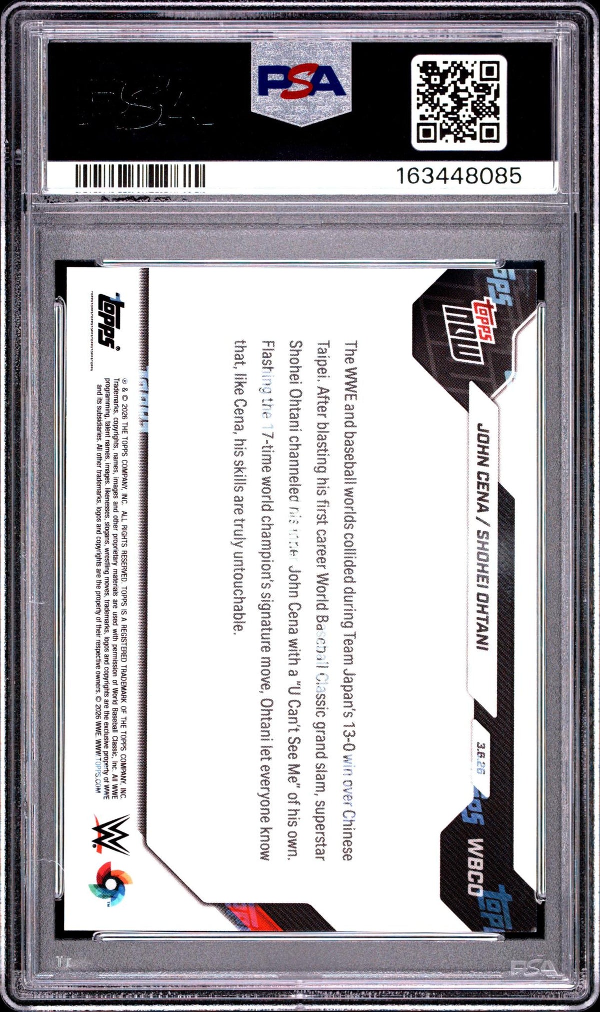 2026 Topps Now John Cena/Shohei Ohtani #Wbco /55002 PSA 10