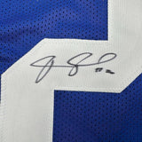 Framed Autographed/Signed Janoris Jenkins Jackrabbit 35x39 New York Blue Football Jersey JSA COA