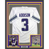 Framed Autographed/Signed Jordan Addison 35x39 Minnesota White Alternate Football Jersey JSA COA