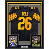 Framed Autographed/Signed Le'Veon LeVeon Bell 35x39 Pittsburgh Black Color Rush Jersey JSA COA
