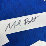 Framed Autographed/Signed Michael Bennett 35x39 Seattle Blue Retro Football Jersey JSA COA